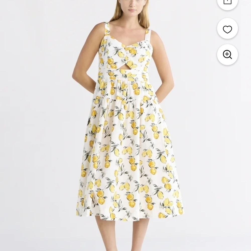 Free Assembly White Fit And Flare Dress With Yellow Lemons Size XS 100% Cotton
